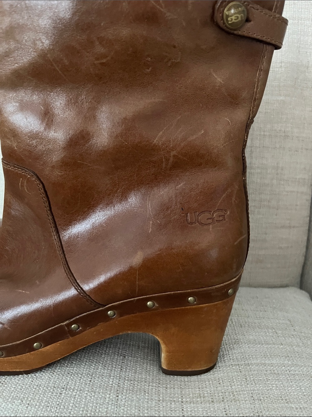 UGG Brown Leather Clog Heeled Boots - Picture 4 of 12